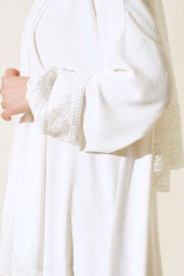 Şal Modelli Kol Dantelli Ferace Ekru - Thumbnail