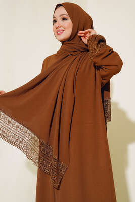 Şal Modelli Kol Dantelli Ferace Taba - Thumbnail