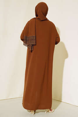 Şal Modelli Kol Dantelli Ferace Taba - Thumbnail