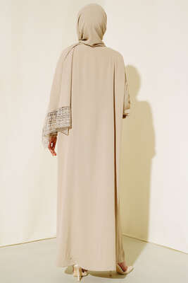 Şal Modelli Kol Dantelli Ferace Latte - Thumbnail