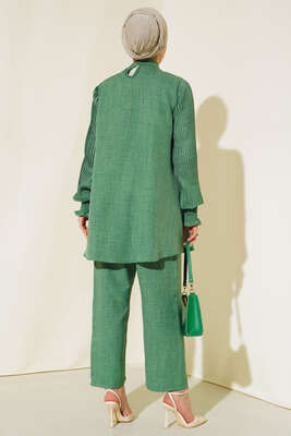 Kolları Piliseli Keten İkili Takım Yeşil - Thumbnail