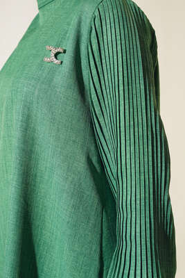 Kolları Piliseli Keten İkili Takım Yeşil - Thumbnail