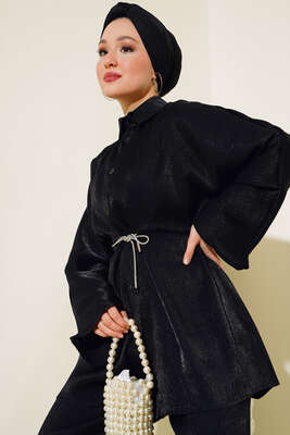 Simli İkili Takım Siyah - Thumbnail