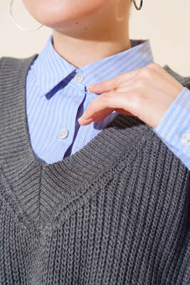 Gömlek Garnili Triko Süveter Füme - Thumbnail