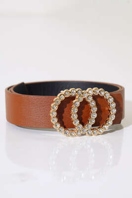 Pazarium - Çift Halka Taşlı Toka Kemer Taba