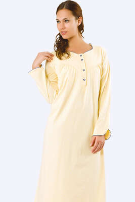  Çiçek Desenli Uzun Kol Gecelik Mavi - Thumbnail