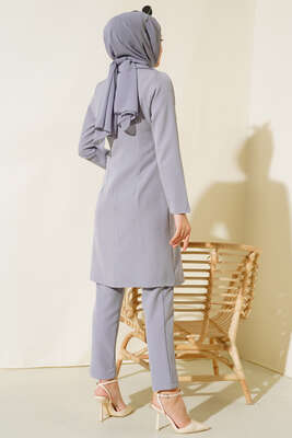 Uzun Ceket İkili Takım Gri - Thumbnail