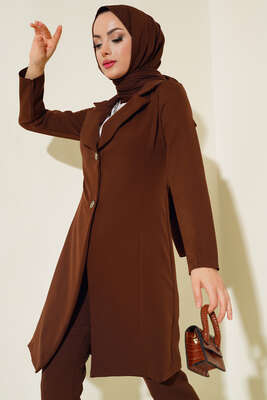 Uzun Ceket İkili Takım Kahve - Thumbnail