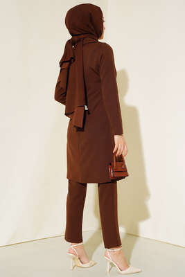 Uzun Ceket İkili Takım Kahve - Thumbnail