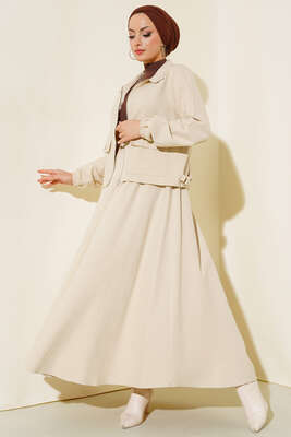 Çift Cepli Etekli Takım Bej - Thumbnail