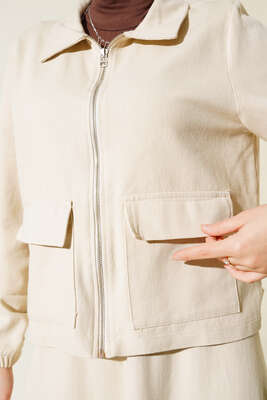 Çift Cepli Etekli Takım Bej - Thumbnail