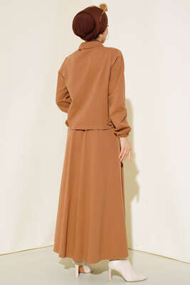Çift Cepli Etekli Takım Camel - Thumbnail