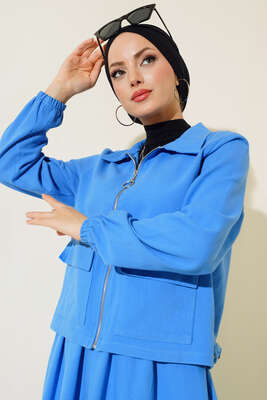 Çift Cepli Etekli Takım Mavi - Thumbnail