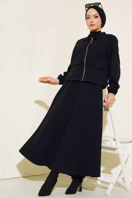 Çift Cepli Etekli Takım Siyah - Thumbnail