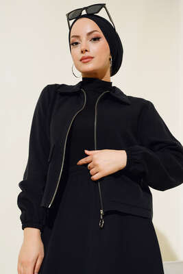 Çift Cepli Etekli Takım Siyah - Thumbnail