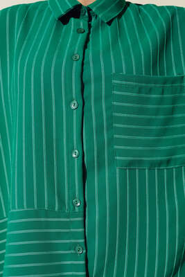 Asimetrik Çizgili Gömlek Zümrüt Yeşili - Thumbnail