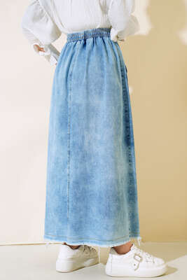 Bel Lastikli İpli Kot Etek Kot Mavisi - Thumbnail