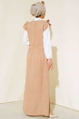 Omuz Fırfırlı İkili Takım Elbise Bej - Thumbnail