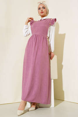 Pazarium - Omuz Fırfırlı İkili Takım Elbise Gül Kurusu