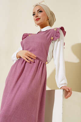 Omuz Fırfırlı İkili Takım Elbise Gül Kurusu - Thumbnail