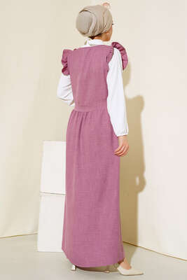 Omuz Fırfırlı İkili Takım Elbise Gül Kurusu - Thumbnail