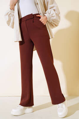 Cırtcırtlı Tek Pile Pantolon Kahve - Thumbnail