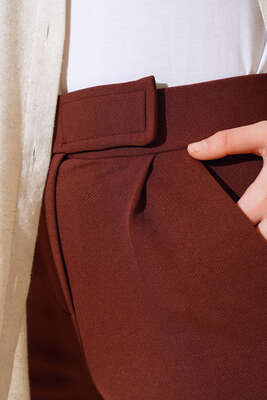Cırtcırtlı Tek Pile Pantolon Kahve - Thumbnail
