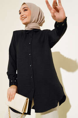Kolu Taşlı Gömlek Siyah - Thumbnail