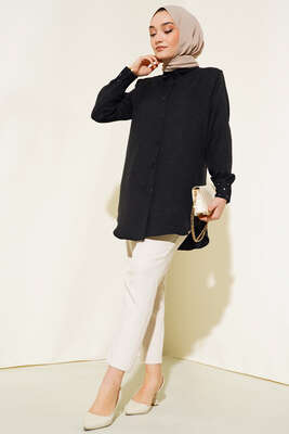 Kolu Taşlı Gömlek Siyah - Thumbnail