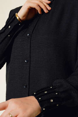 Kolu Taşlı Gömlek Siyah - Thumbnail