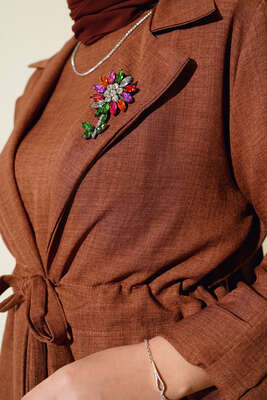 Beli İpli Keten Üçlü Takım Kahve - Thumbnail