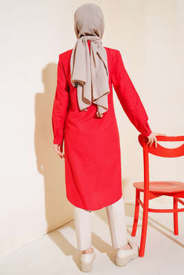 Uzun Model Klasik Yaka Tunik Kırmızı - Thumbnail