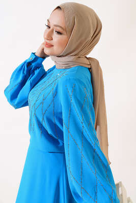 Önü Taşlı Etekli İkili Takım Turkuaz - Thumbnail