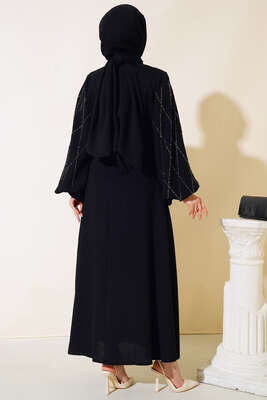 Önü Taşlı Etekli İkili Takım Siyah - Thumbnail