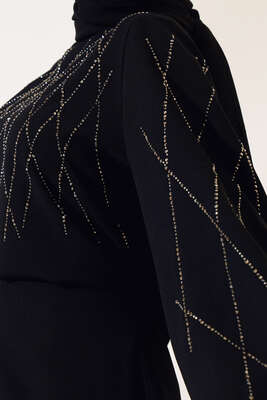 Önü Taşlı Etekli İkili Takım Siyah - Thumbnail