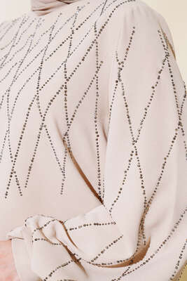 Önü Taşlı Etekli İkili Takım Bej - Thumbnail