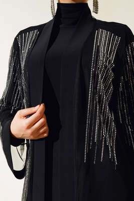Taşlı Abaya Siyah - Thumbnail