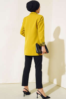 Astarı Leoparlı Kruvaze Ceket Yağ Yeşili - Thumbnail