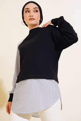 Çizgili Garnili Tunik Siyah - Thumbnail