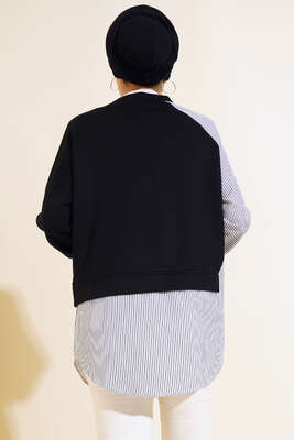 Çizgili Garnili Tunik Siyah - Thumbnail