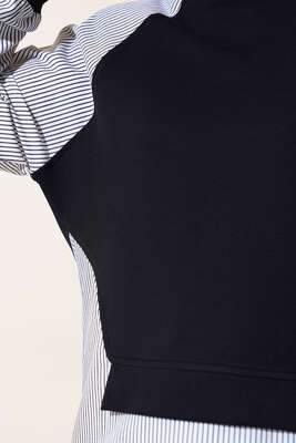 Çizgili Garnili Tunik Siyah - Thumbnail