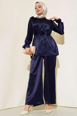 Kuşaklı Parlak İkili Takım Lacivert - Thumbnail