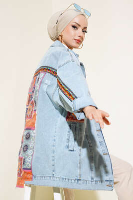 Garnili Kot Ceket Kot Mavisi - Thumbnail