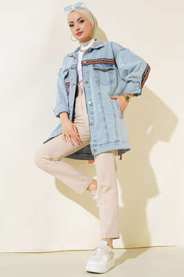 Garnili Kot Ceket Kot Mavisi - Thumbnail