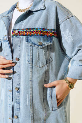 Garnili Kot Ceket Kot Mavisi - Thumbnail