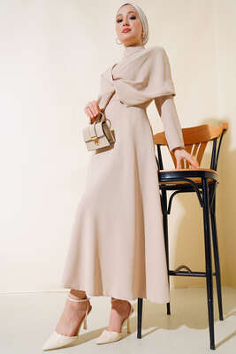 Krep Etekli İkili Takım Bej - Thumbnail