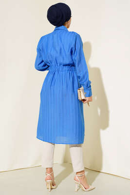 Belden Tünel Bağlamalı Uzun Tunik Mavi - Thumbnail