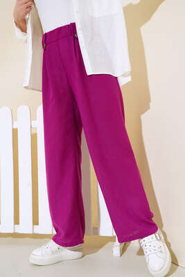 Pazarium - Düğme Detaylı Keten Salaş Pantolon Menekşe