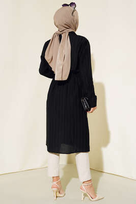 Belden Tünel Bağlamalı Uzun Tunik Siyah - Thumbnail