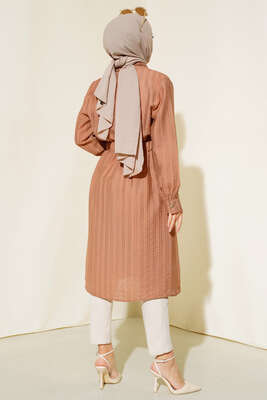 Belden Tünel Bağlamalı Uzun Tunik Latte - Thumbnail